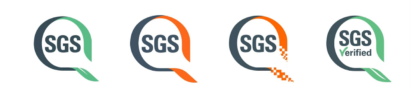 Logos of Societe Generale de Surveillance (SGS) in four different designs
