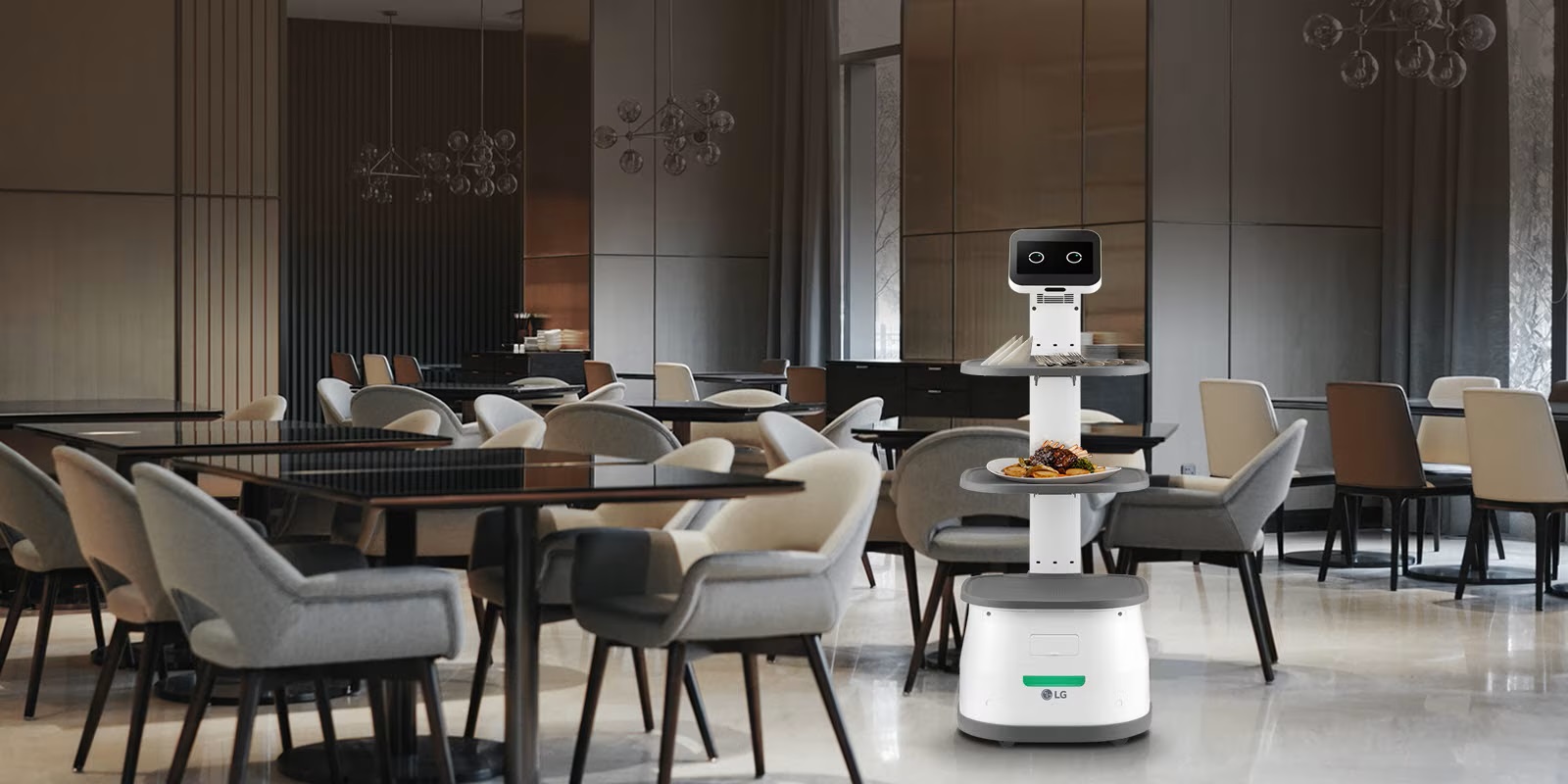 LG CLOi robot serving dishes at a restaurant