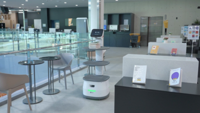LG CLOi robot delivering books at a bookstore