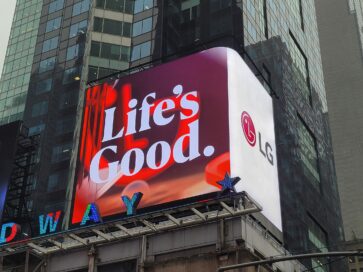 LG's new brand identity introduced at the digital billboard at Times Square, New York