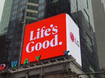 LG's new brand identity introduced at the digital billboard at New York's Times Square