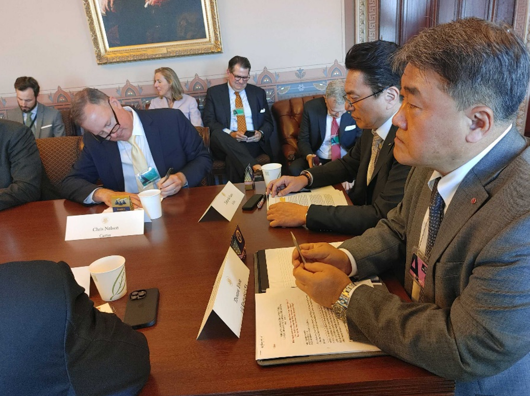 A close-up photo of LG Electronics North America CEO Thomas Yoon participating in White House Roundtable