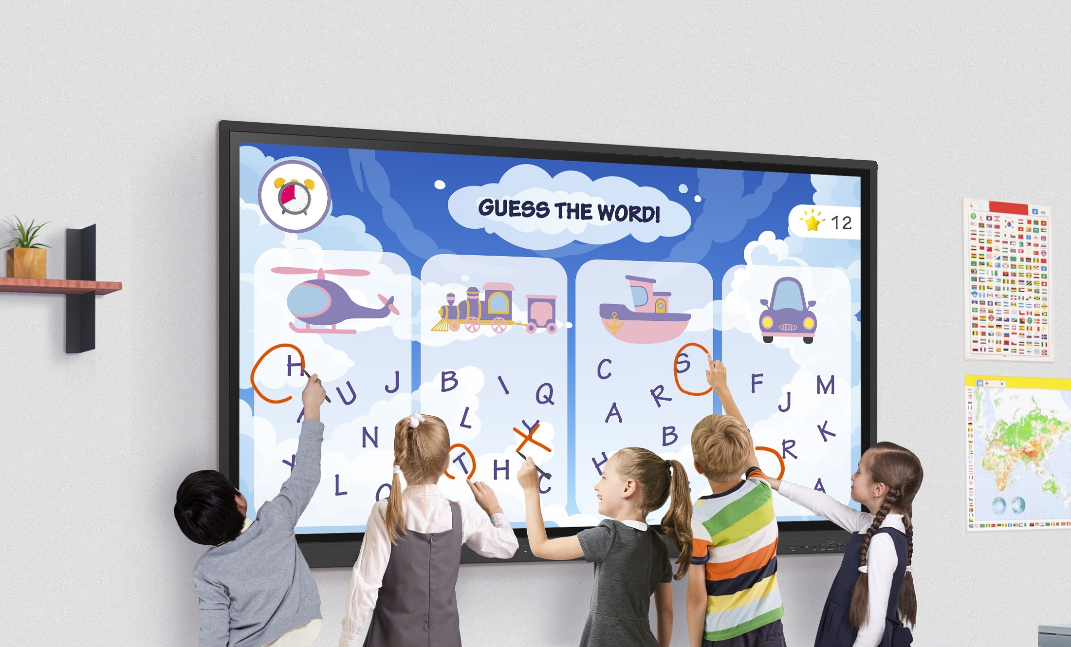 Students playing a learning game on LG CreateBoard