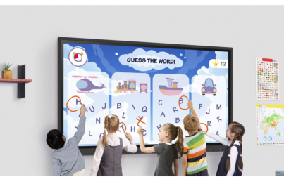 Students playing a learning game on LG CreateBoard