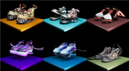 Six different designs of NFT shoes developed by Monshoecl