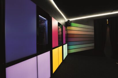 The photo of LG InstaView fridges with MoodUP™, featured within LG’s ‘MoodUP, by LG’ activation at Vivid Sydney 2023