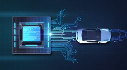 An illustration of an automobile connected with a chip