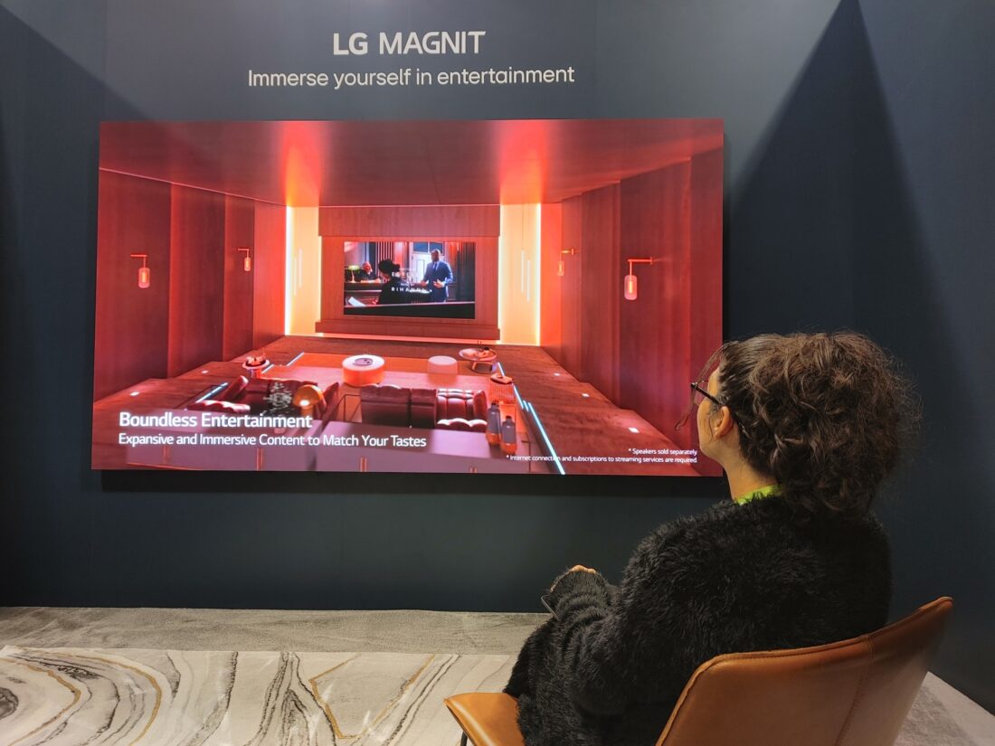A visitor taking a look at LG MAGNIT installed at HITEC 2023