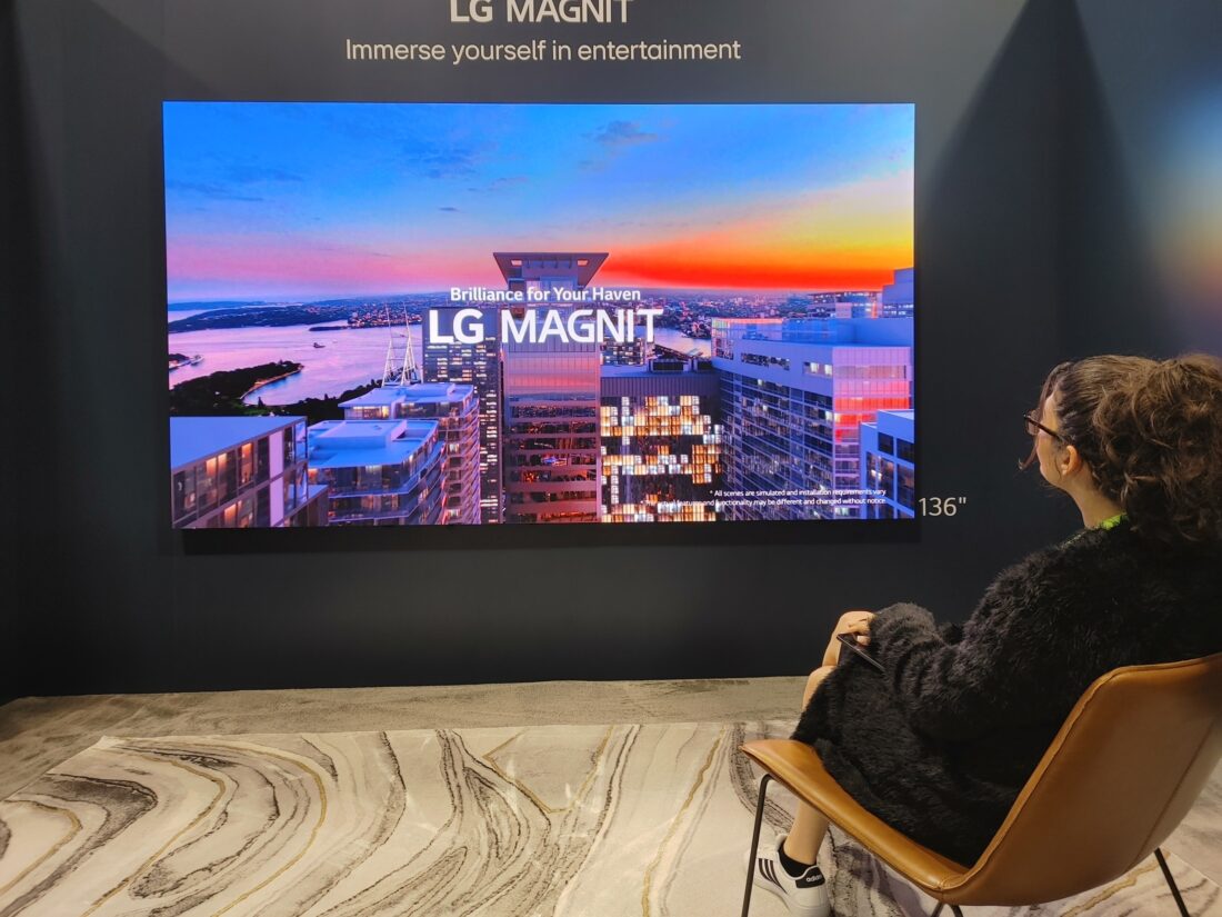 A visitor taking a look at LG MAGNIT installed at HITEC 2023