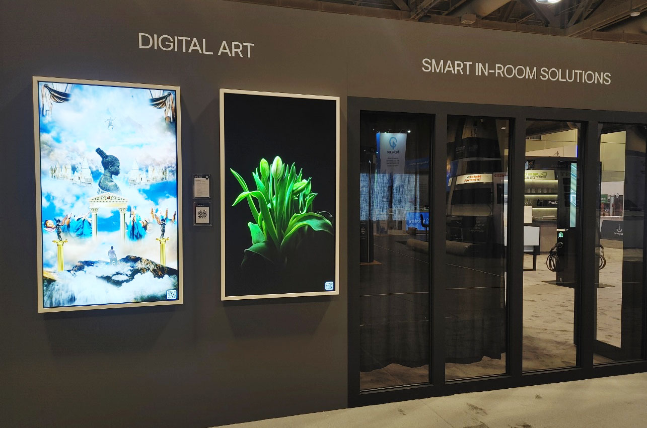 Lobby zone displaying digital art canvases and Smart Room zone