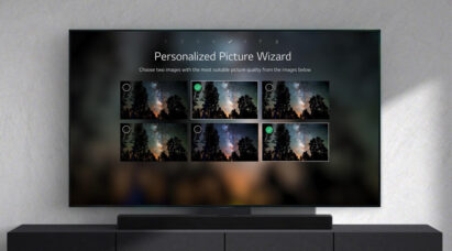 An LG TV displaying six different picture settings to choose from during the setup of Personalized Picture Wizard