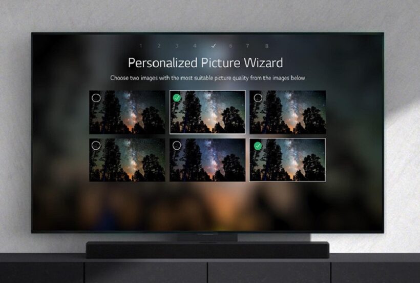 An LG TV displaying six different picture settings to choose from during the setup of Personalized Picture Wizard