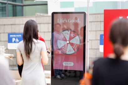 An LG employee participating in the lucky draw event