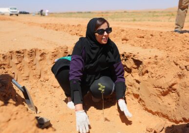 A woman planting during Yalla Green campaign