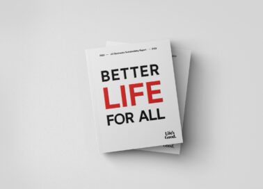 An illustration of a book titled 'BETTER LIFE FOR ALL' by LG