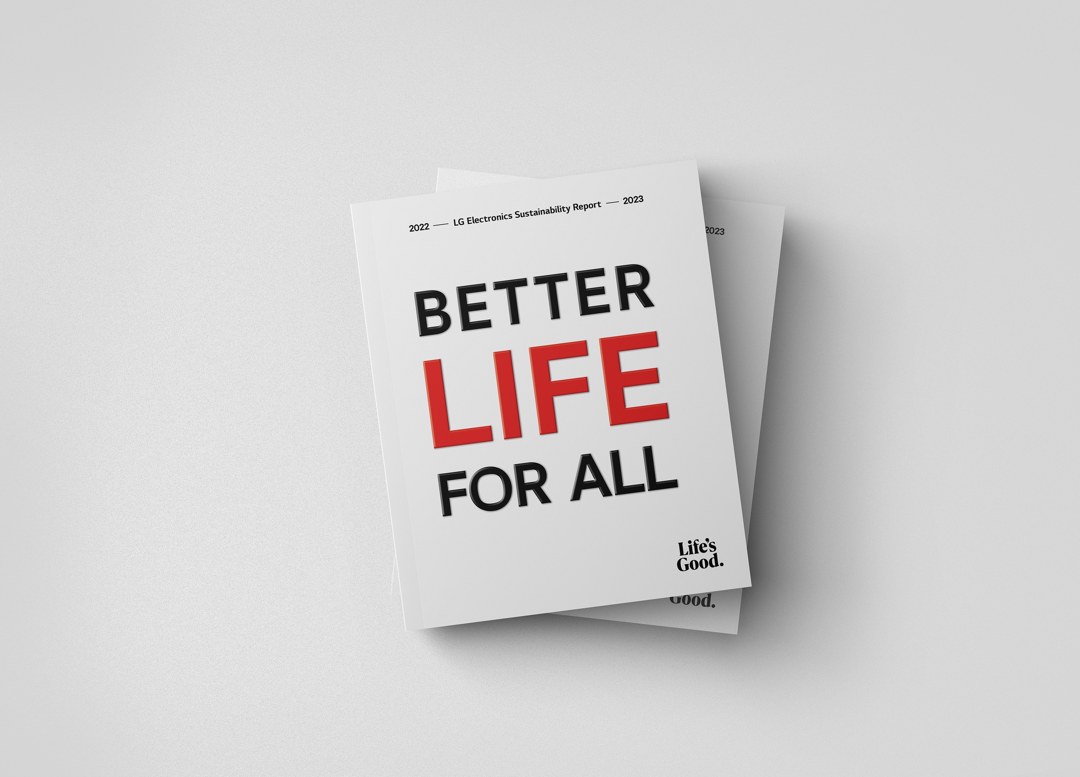 An illustration of a book titled 'BETTER LIFE FOR ALL' by LG