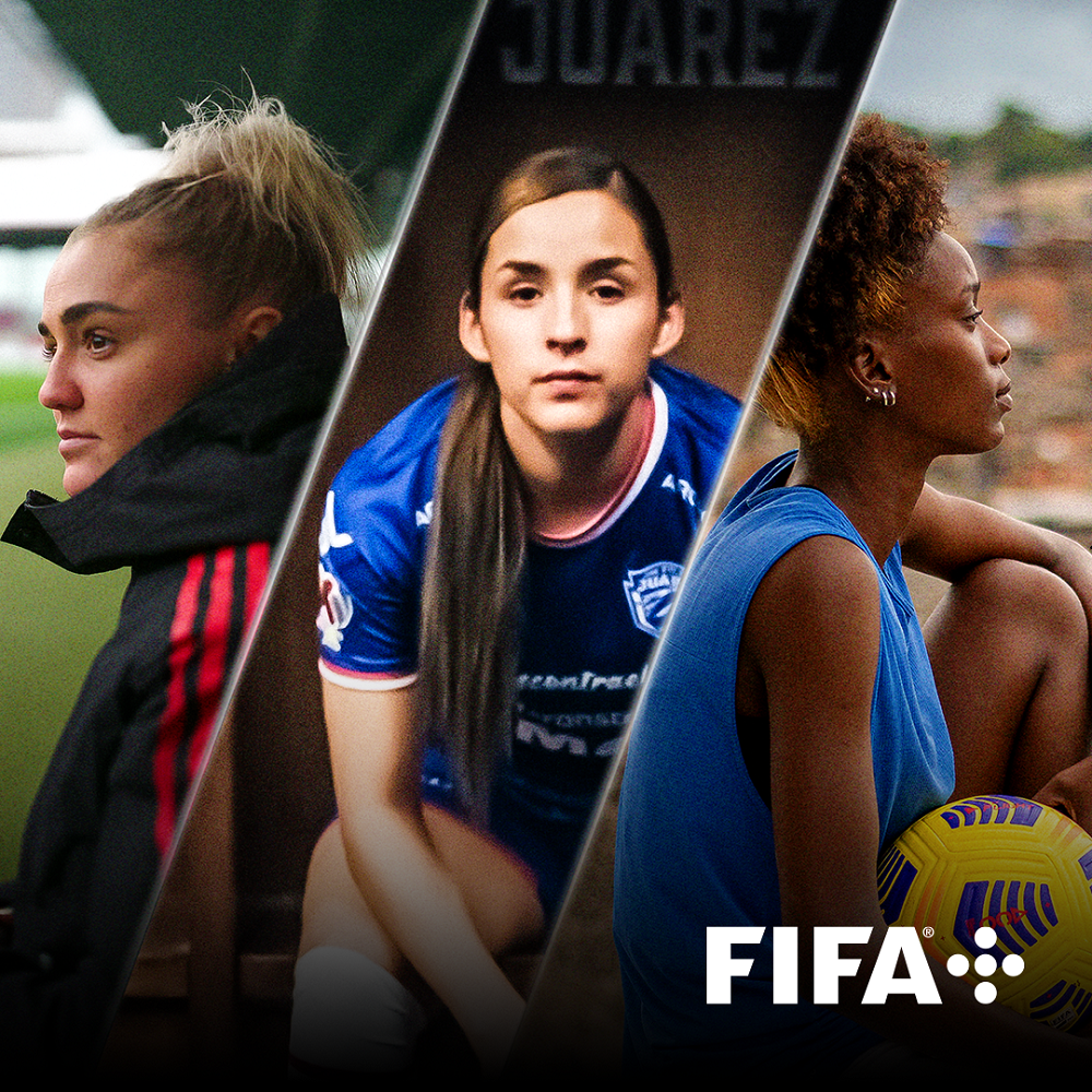 Three female soccer players to promote the FIFA+ app on LG Channels