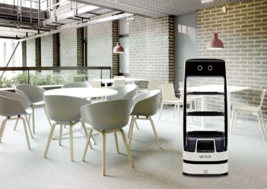 LG CLOi ServeBot in a cafeteria