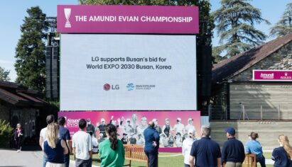 LG's digital billboard in Evian Resort Golf Club, France displaying a video of Busan, South Korea to promote the city as a host to World Expo 2030