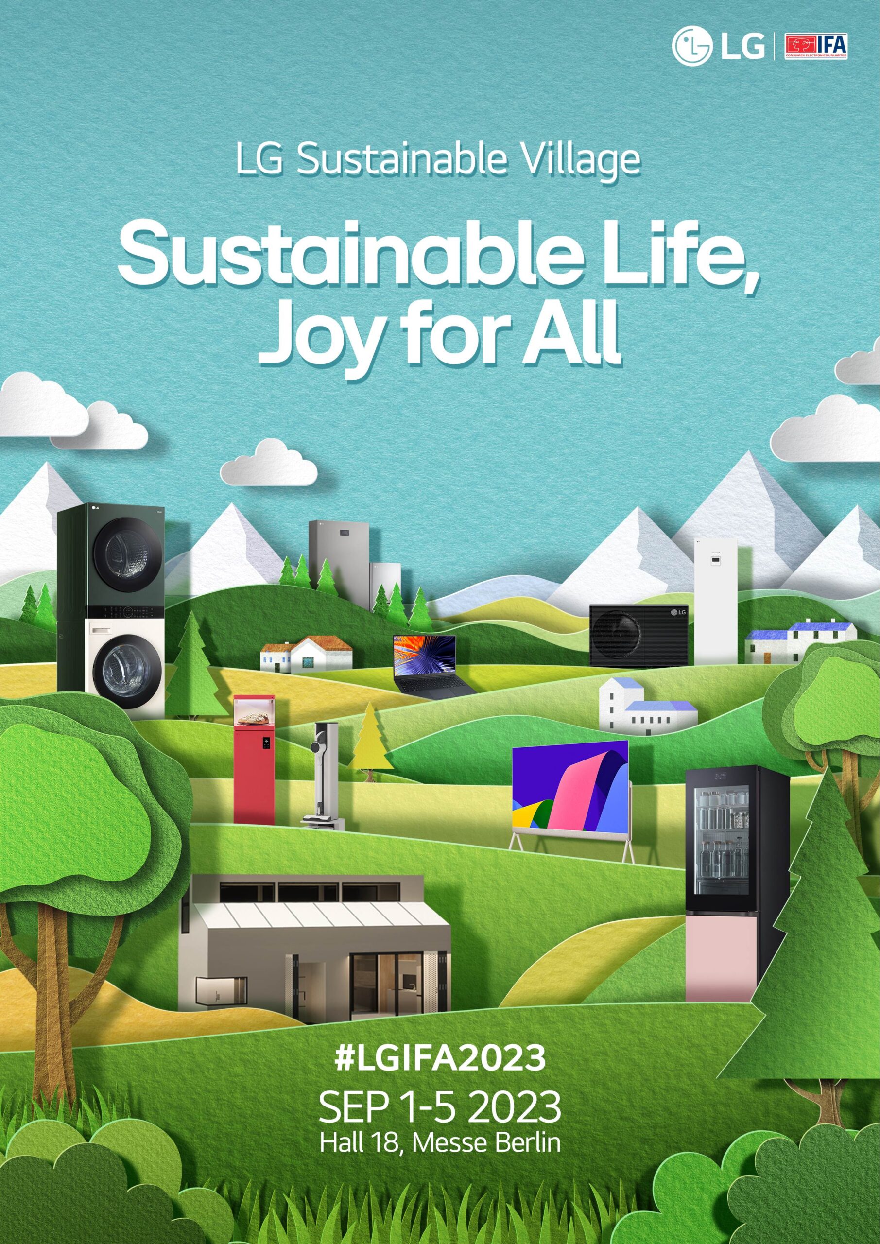 A promotional image for LG Sustainable Village available at IFA 2023 (Portrait)