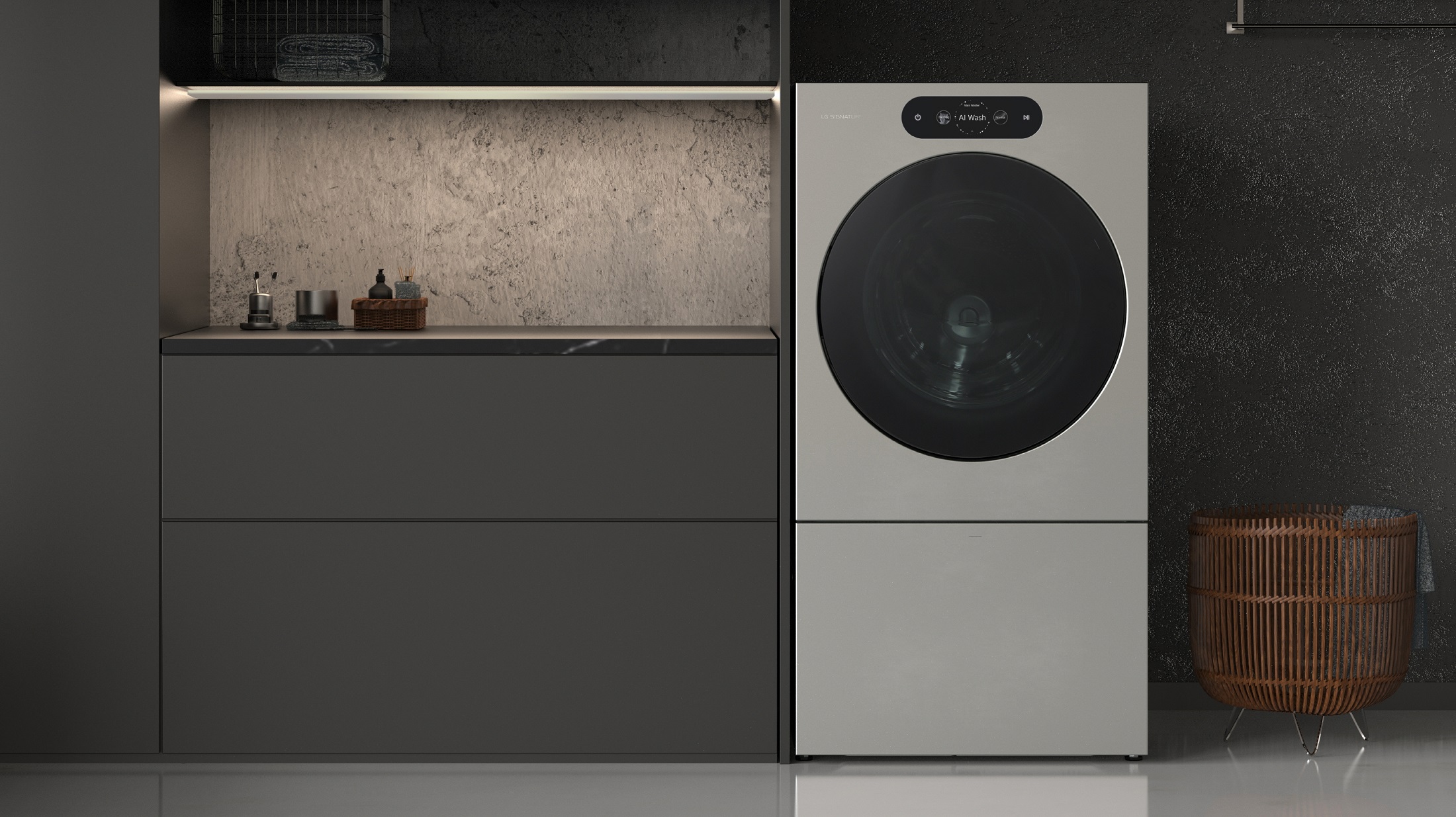A closeup photo of the new LG SIGNATURE Washer-Dryer with Heat Pump