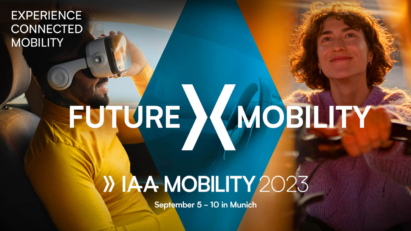 IAA Mobility 2023 theme ‘Experience Connected Mobility’ written on a design image