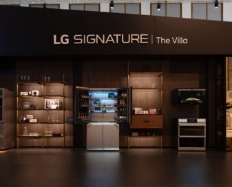 A closeup front view of the LG SIGNATURE booth installed at IFA 2023