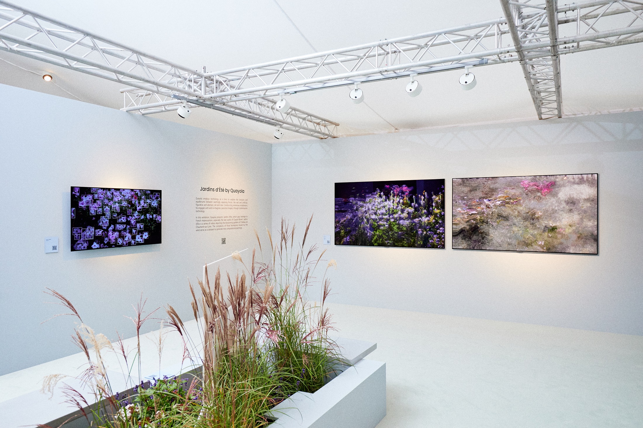 LG OLED TVs frame Quayola's digital art around an exhibition room with a reed in the center