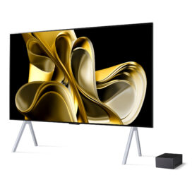 A Zero Connect Box with no input cables sits beside the LG SIGNATURE OLED M3 model