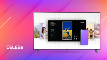 An LG Smart TV display shows the CELEBe feature for short-form content.