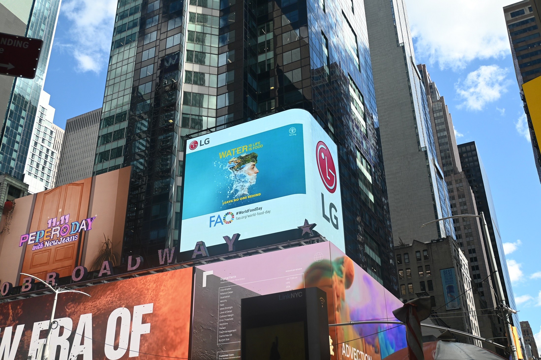 World Food Day video displayed on LG Hope Screen at New York's Time Square