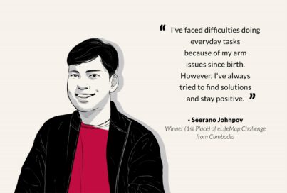 Illustration of Seerano Johnpov, a winner of 2023 GITC, with a quote overlapping