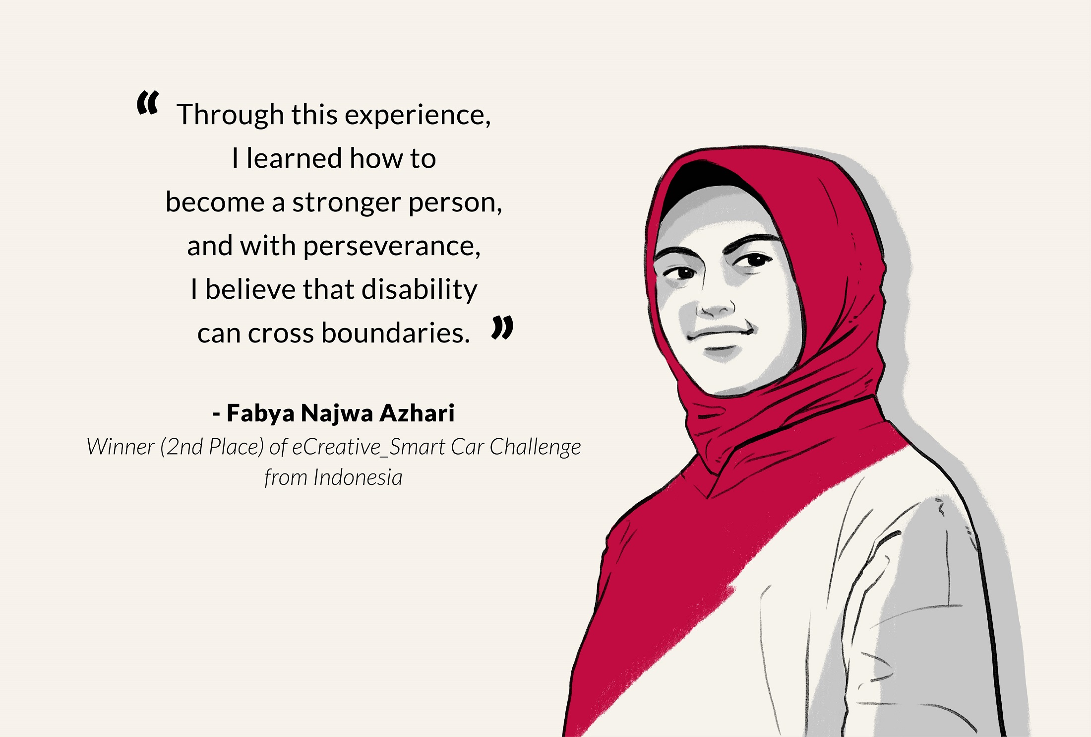 Illustration of Fabya Najwa Azhari, a winner of 2023 GITC, with a quote overlapping