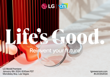 An illustration with the LG logo, the words 'Life's Good', and information about upcoming CES 2024
