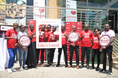 LG Kenya employeees wearing Life's Good t-shirt and posing together for a photo