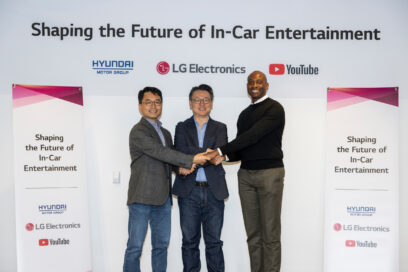 Key executives from LG VS Company, Hyundai Motor Group, and YouTube joining hands in collaboration