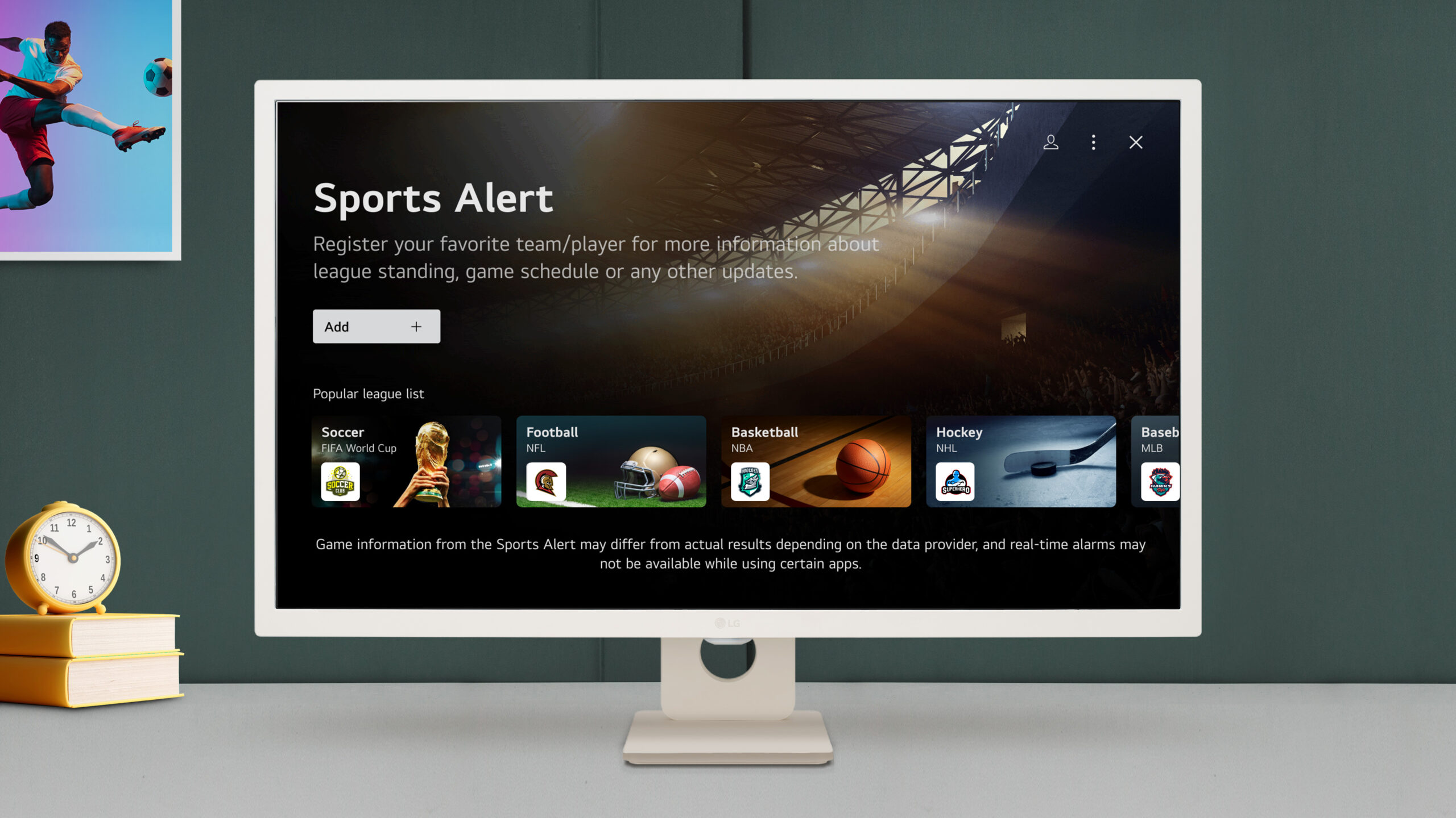 LG SMART Monitor displaying sports alert feature