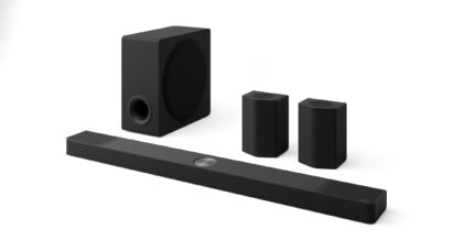 The main unit, subwoofer and satellite speaker of LG’s latest 2024 soundbar model