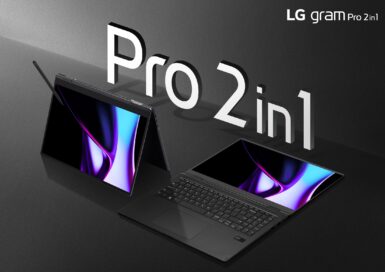 Two LG gram Pro 2-in-1 laptops with design text 'Pro 2 in 1'