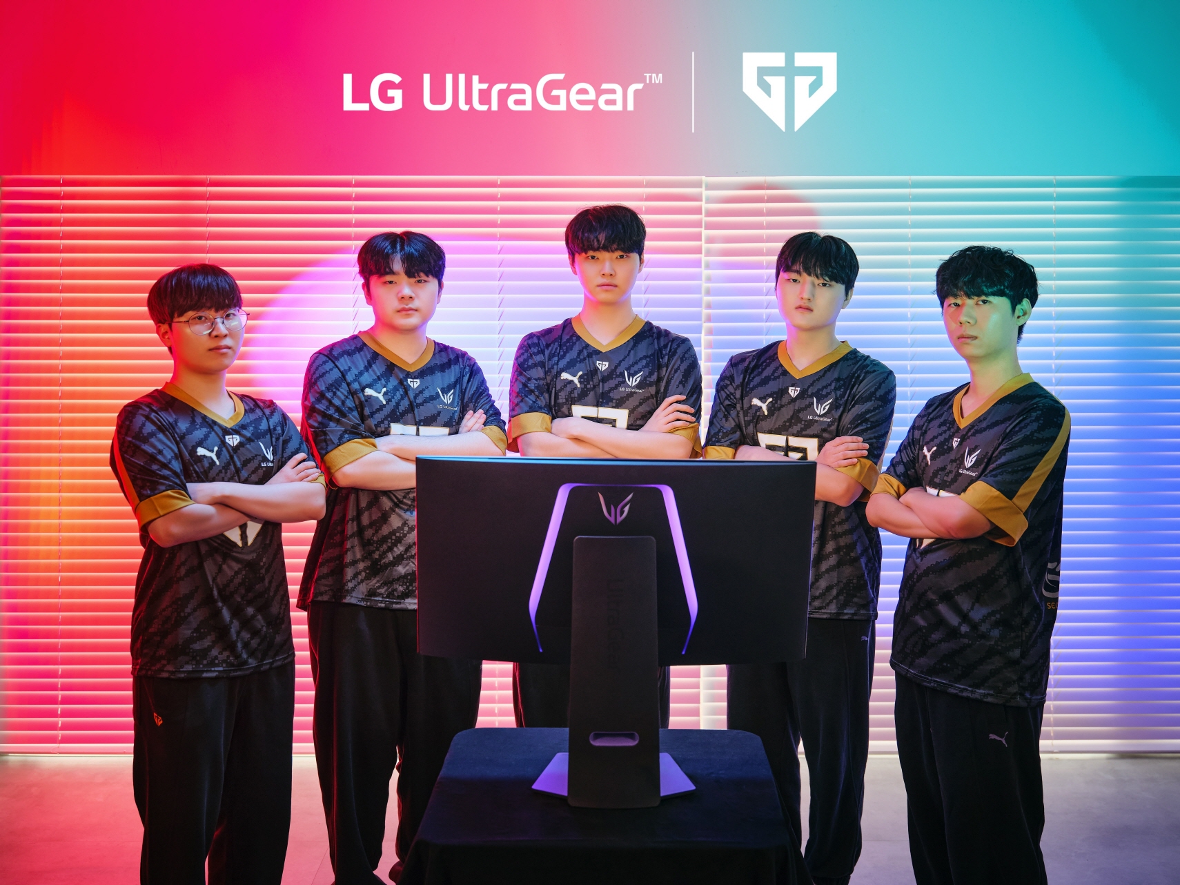 Five players standing with UltraGear