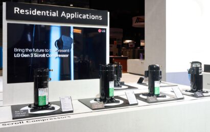 A photo of the LG Gen 3 Scroll Compressors in the Component Solutions booth at AHR Expo 2024