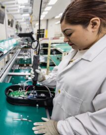 A factory worker engaged in tasks