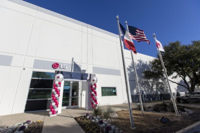 The factory entrance adorned with balloons