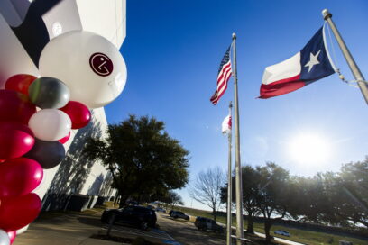 Three flags standing at the factory site