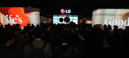 A photo of LG's booth with numerous people at CES 2024