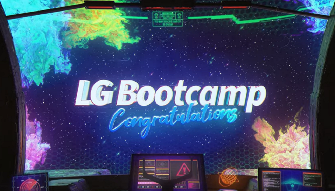 A photo of the words LG Bootcamp Congratulations on the screen