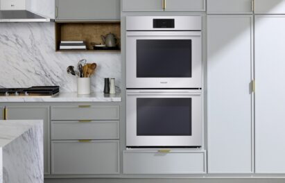A photo of the Signature Kitchen Suite Transitional Series Combi Wall Oven set up in a kitchen