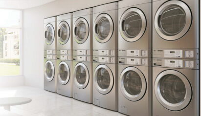 A photo of LG Commercial Laundry machines set up in a laundromat
