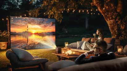 LG CineBeam Q in outdoor settings