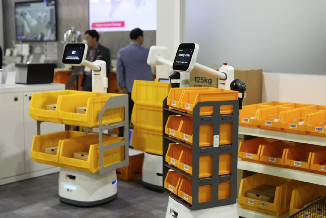 A picture of the LG CLOi CarryBots at the venue